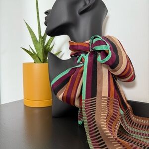 Vintage 1970s retro multicolour stripe skinny silk scarf